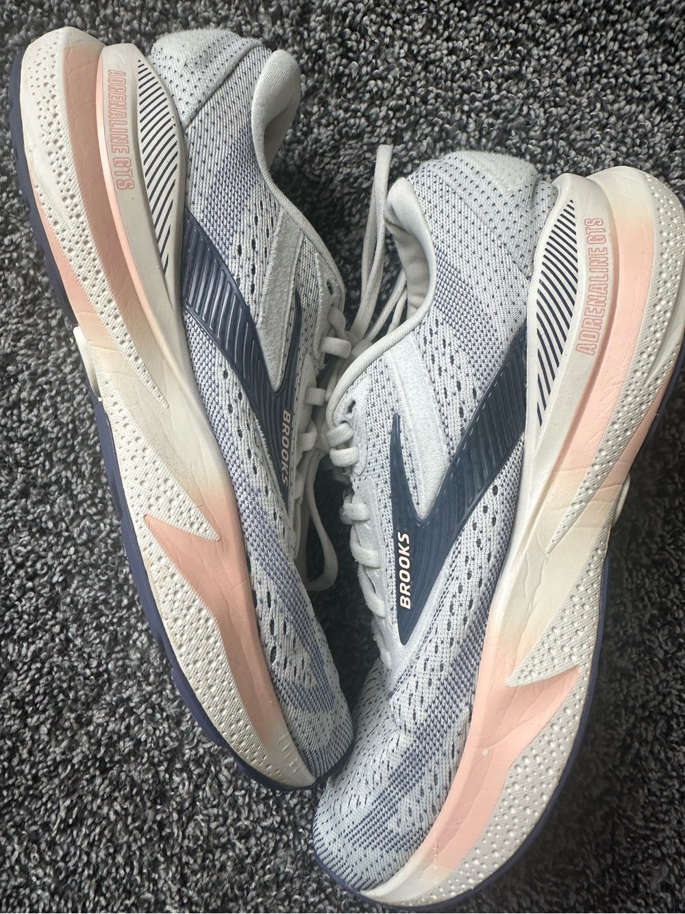 BROOKS Adrenaline GTS 24 Gray Blue Ribbon Peach Running Walking Shoes Size 7.5